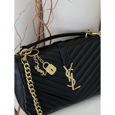 Жіноча сумка Ів Сен Лоран чорний клатч Saint Laurent College Medium In Quilted