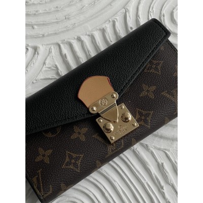 Жіночий гаманець Louis Vuitton коричневий + чорний з подвійною бляшкою Луї Віттон