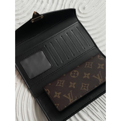 Жіночий гаманець Louis Vuitton коричневий + чорний з подвійною бляшкою Луї Віттон