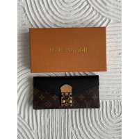 Женский кошелек Louis Vuitton коричневый + черный с бляшкой двойной  Луи Виттон