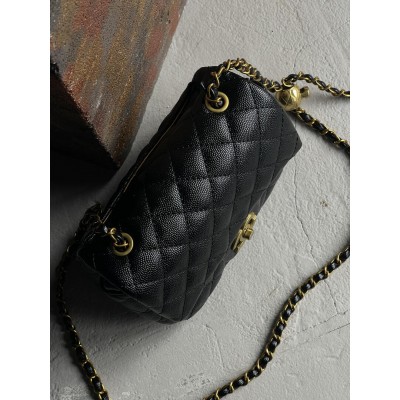 Сумка жіноча клатч через плече Chanel Classic Шанель чорний золото міні