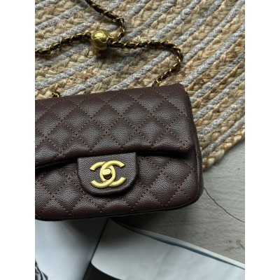Сумка жіноча клатч через плече Chanel Classic Шанель шоколадний золото міні