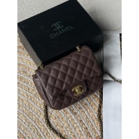 Сумка женская клатч через плечо Chanel Classic Шанель шоколадный золото мини