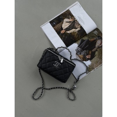 Сумка жіноча клатч Chanel класична Lambskin чорний у сріблі Шанель