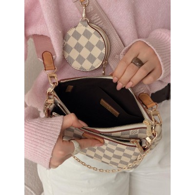 Сумка жіноча Луї Вітон / Louis Vuitton 3 в 1 стиль Люкс бежевий в клітку