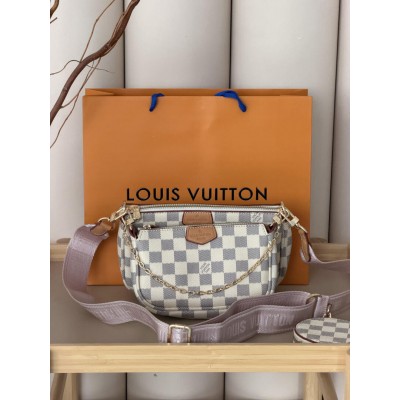Сумка жіноча Луї Вітон / Louis Vuitton 3 в 1 стиль Люкс бежевий в клітку