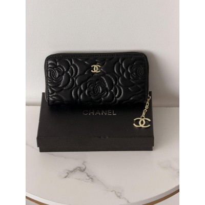 Гаманець жіночий Chanel Camellia чорний із коробкою Шанель Гаманець жіночий Chanel Camellia чорний із коробкою Шанель