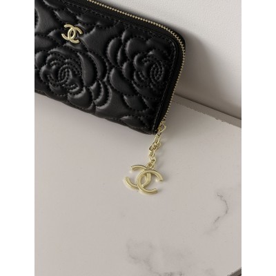Гаманець жіночий Chanel Camellia чорний із коробкою Шанель