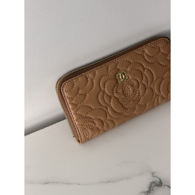 Гаманець жіночий Chanel Camellia бежевий із коробкою Шанель
