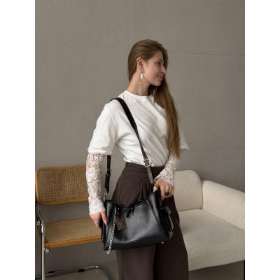 Сумка женская Louis Vuitton CarryAll Cargo Vibe PM Premium шопер черный серебро через плече Луи Виттон