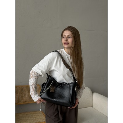 Сумка женская Louis Vuitton CarryAll Cargo Vibe PM Premium шопер черный серебро через плече Луи Виттон