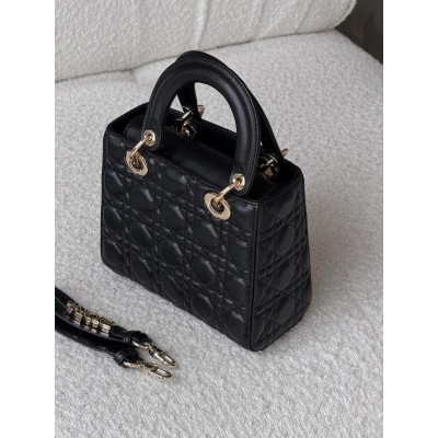 Сумка жіноча Christian Dior Lady My ABCBag через плече чорний золото Medium Діор (Premium)