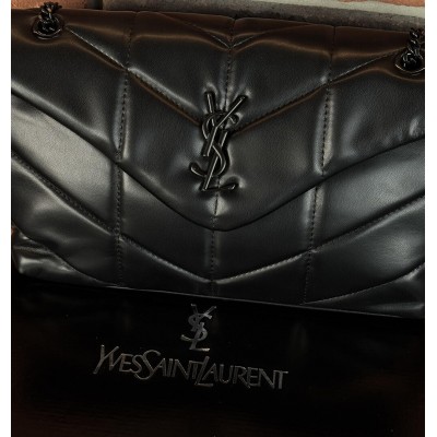 Жіноча сумка Ів Сен Лоран чорний лого через плече Yves Saint Laurent Loulou Puffer Medium