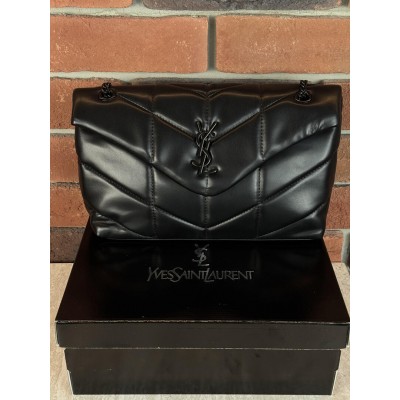 Жіноча сумка Ів Сен Лоран чорний лого через плече Yves Saint Laurent Loulou Puffer Medium Жіноча сумка Ів Сен Лоран чорний лого через плече Yves Saint Laurent Loulou Puffer Medium