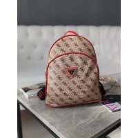 Жіночий бежевий + червоний рюкзак Guess Гесс LUX