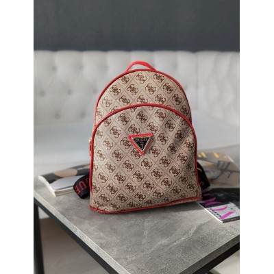 Жіночий бежевий + червоний рюкзак Guess Гесс LUX