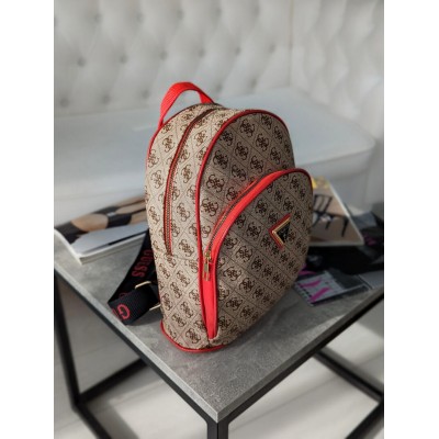 Жіночий бежевий + червоний рюкзак Guess Гесс LUX