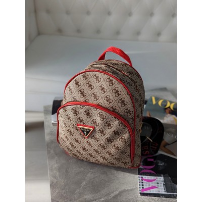 Жіночий бежевий + червоний рюкзак Guess Гесс LUX