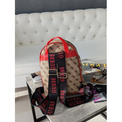 Жіночий бежевий + червоний рюкзак Guess Гесс LUX