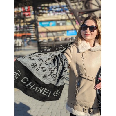 Палантин Chanel Жіночий Шарф двосторонній Шанель чорний