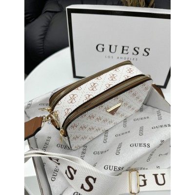 Сумка женская  белый+ коричневый Guess Гесс кросс-боди