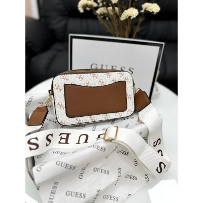 Сумка женская  белый+ коричневый Guess Гесс кросс-боди