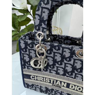 Женская сумка клатч Кристиан Диор синяя с текстильными ручками Dior