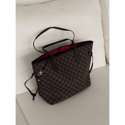 Сумка женская Louis Vuitton Neverfull коричневый шахматный шопер  Луи Виттон