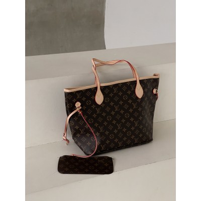 Сумка жіноча Louis Vuitton Neverfull коричневий з бежевими ручками шопер Луї Віттон Сумка жіноча Louis Vuitton Neverfull коричневий з бежевими ручками шопер Луї Віттон