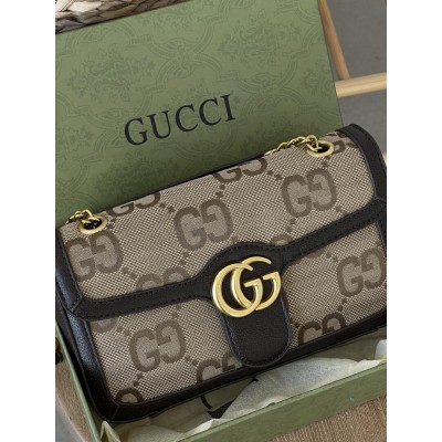 Сумка женская Gucci Marmont шоколадный с большим лого кросс боди через плечо Гуччи