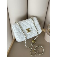 Сумка женская клатч через плечо Chanel Classic Шанель белый золото мини