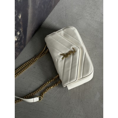 Жіноча сумка Yves Saint Laurent Loulou leather bag через плече білий Лоран Medium size