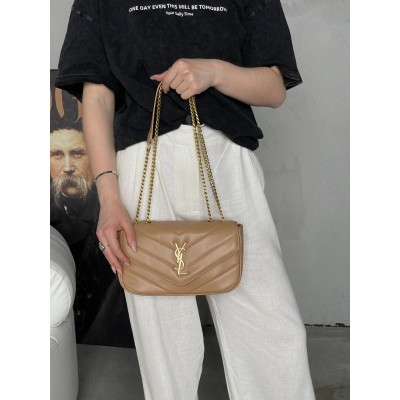 Жіноча сумка Yves Saint Laurent Loulou leather bag через бежевий плече Лоран Medium size