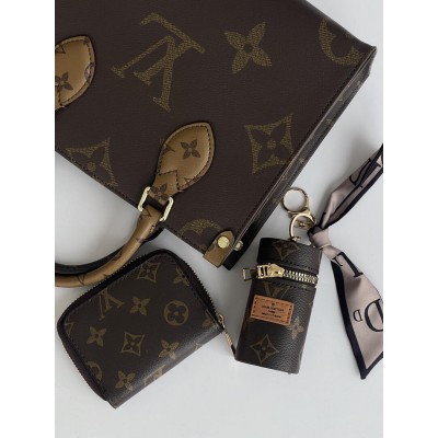 Жіноча сумка Луї Віттон коричневий. Подарунковий набір Louis Vuitton шопер тоут Onthego 3 предмети