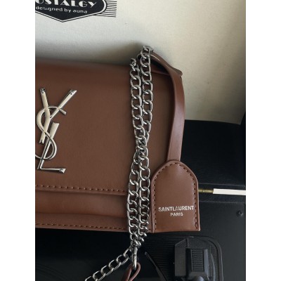Жіноча сумка Yves Saint Laurent YSL Ів Сен Лоран коричневий срібло клатч