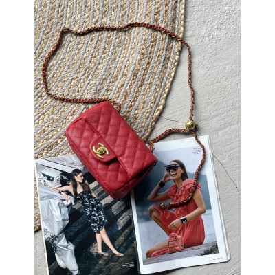 Сумка жіноча клатч через плече Chanel Classic Шанель червоний золото міні