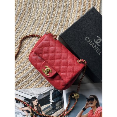 Сумка жіноча клатч через плече Chanel Classic Шанель червоний золото міні Сумка жіноча клатч через плече Chanel Classic Шанель червоний золото міні
