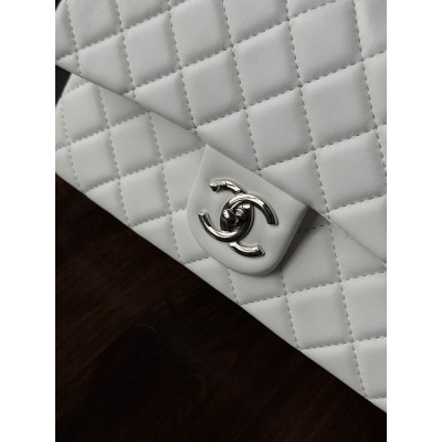 Сумка женская клатч через плечо Chanel Classic Double Flap Bag PREMIUM  Шанель белый серебро