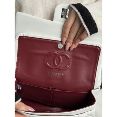 Сумка женская клатч через плечо Chanel Classic Double Flap Bag PREMIUM  Шанель белый серебро
