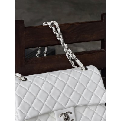 Сумка женская клатч через плечо Chanel Classic Double Flap Bag PREMIUM  Шанель белый серебро