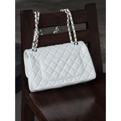Сумка женская клатч через плечо Chanel Classic Double Flap Bag PREMIUM  Шанель белый серебро