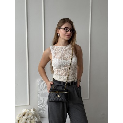 Сумка жіноча клатч Chanel Vanity with Chain класична чорна Шанель