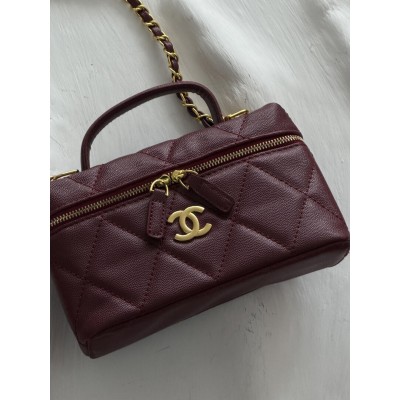 Сумка женская клатч Chanel Vanity with Chain классическая бордовый Шанель