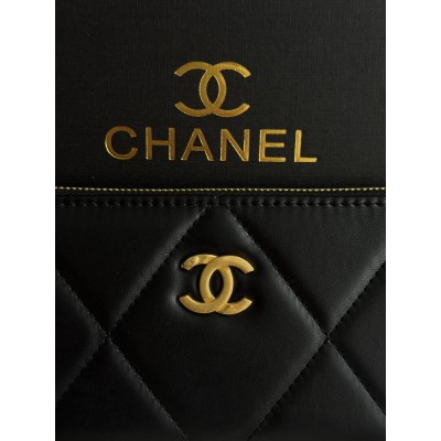 Кошелек женский Chanel черный гладкий с коробкой Шанель