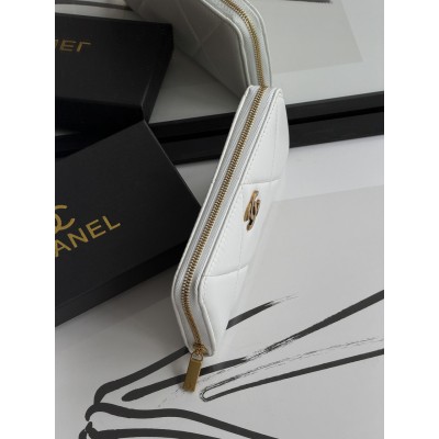 Гаманець жіночий Chanel білий гладкий з коробкою Шанель