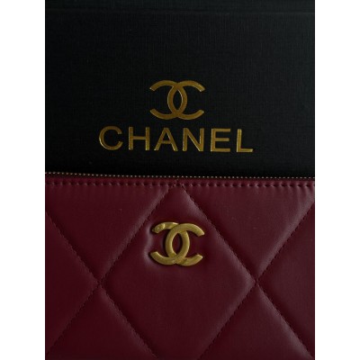 Гаманець жіночий Chanel бордовий гладкий з коробкою Шанель