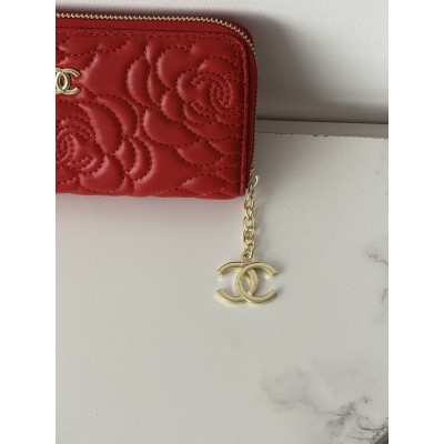 Гаманець жіночий Chanel Camellia червоний з коробкою Шанель