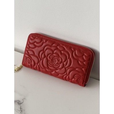 Гаманець жіночий Chanel Camellia червоний з коробкою Шанель