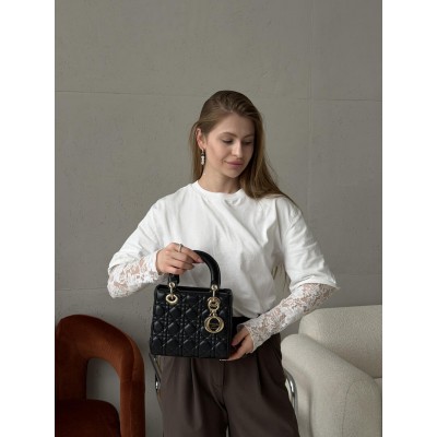 Сумка жіноча Christian Dior Lady My ABCBag через плече чорний золото Small Діор (Premium)
