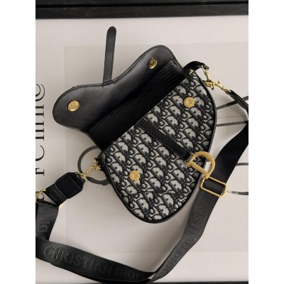 Жіноча сумка сідло Dior Saddle Bag чорно сірий маленька сумочка Діор